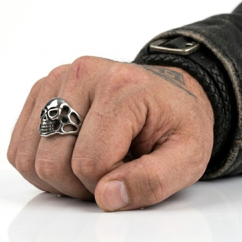 MÄNNER BIKER Edelstahl-Biker-Ring mit offenem Kran mit Kugel