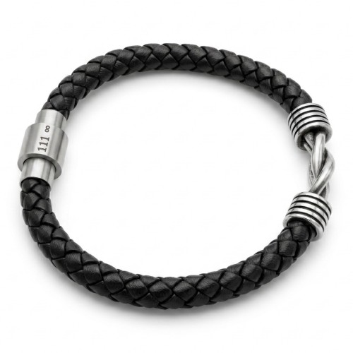 Bracelet en cuir avec nœud infini pour homme fermoir acier personnalisé