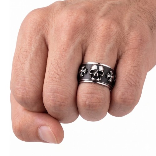 Bague rotative anti-stress pour homme en acier inoxydable avec motifs têtes de mort et croix celtique