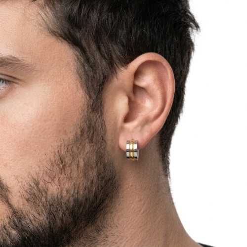 Kreolische Ohrringe der Männer für zweifarbige Edelstahl mit minimalistischem und modernem Goldband