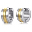 Pendientes de criollos anchos de primer plano de 7 mm de ancho para hombres en acero inoxidable de dos tonos con tira de oro