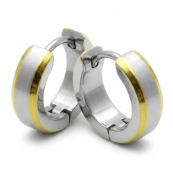 Coppia di piccoli orecchini creolo stile misto huggie in acciaio spazzolato con bordi placcati in oro 2
