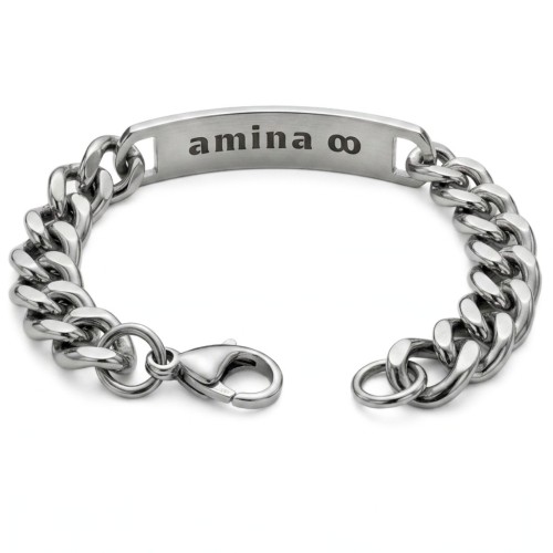 Gourmette per uomo in acciaio inox con maglia cubana di 8mm e piastra incisa su misura