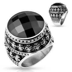 Big Knight For Hombre Biker Acero inoxidable con una piedra de piedra negra y una corona de cabezas de la muerte 2