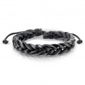 Pulsera hombre cuero negro ajustable bandas trenzadas 19 a 25cm