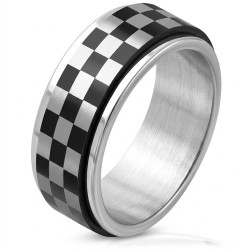 Anello anti-stress originale dello stress in acciaio inossidabile con anello rotante decorato con un motivo a scacchi flag