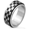 Bague anti-stress originale pour homme en acier inoxydable avec anneau rotatif décoré d'un motif drapeau à damier
