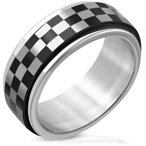 Schließen Sie oben auf dem Anti-Stress-Drehring des Herrenrings mit Motor Racing Checker
