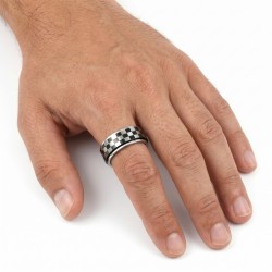 Originalspannung Anti-Stress-Ring aus Edelstahl mit Rotationsring verziert mit einem karierten Flaggenmuster 2