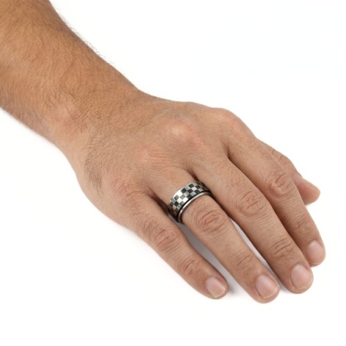 Bague anti-stress originale pour homme en acier inoxydable avec drapeau à damier