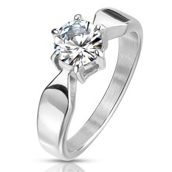 Minimalistisches Engagement-Edelstahl-Technischer Ring mit einem Solitaire-runden Stein in ultrafunkelnden Zirkonium