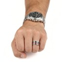 Bague moderne pour homme en acier inoxydable avec double ruban en fibre de carbone noire et rouge