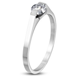Moderner Solitaire Engagement Edelstahl-Verlobungsring mit runden Zirkoniumoxid-Stein