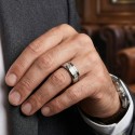 Steel man ring ring with white carbon fiber strip