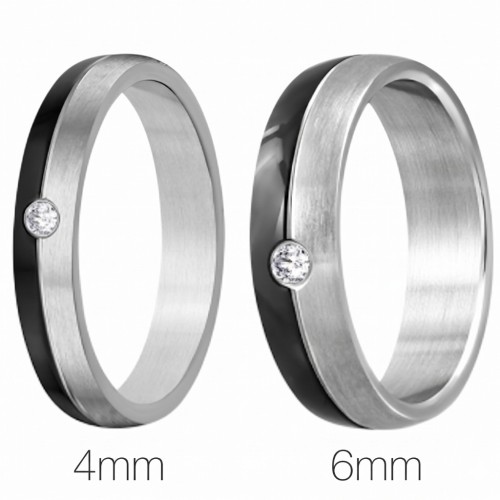 anillos negros y de plata para hombre ancho de 6 mm y ancho de mujer de acero inoxidable de 4 mm
