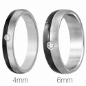 bagues noir et argent pour homme largeur 6mm et pour femme largeur 4mm en acier inoxydable