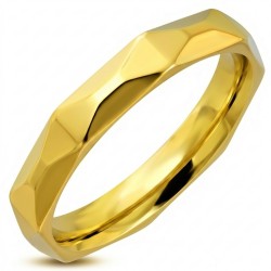 Anello di fidanzamento moderno per uomini e donna in acciaio glidish con sfaccettature geometriche per losom