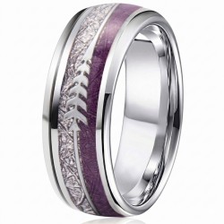 Modern alliance ring for stainless steel decorated with a violet band, a meteorite effect and an arrow Viking