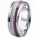 Bague alliance moderne pour femme en acier inoxydable décorée d'une bande violette, d'un effet météorite et d'une flèche viking