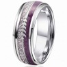Bague alliance moderne pour femme en acier inoxydable décorée d'une bande violette, d'un effet météorite et d'une flèche viking