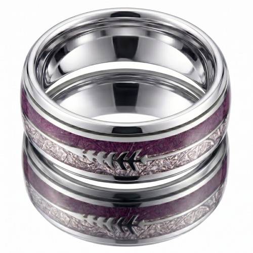 Bague Pour Femme Acier | Alliance Bande Violette et Météorite