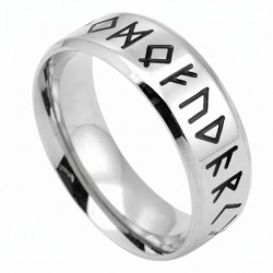 Moderner Edelstahl-Mann-Ring mit Gravur des nordischen runen Alphabets Futhark