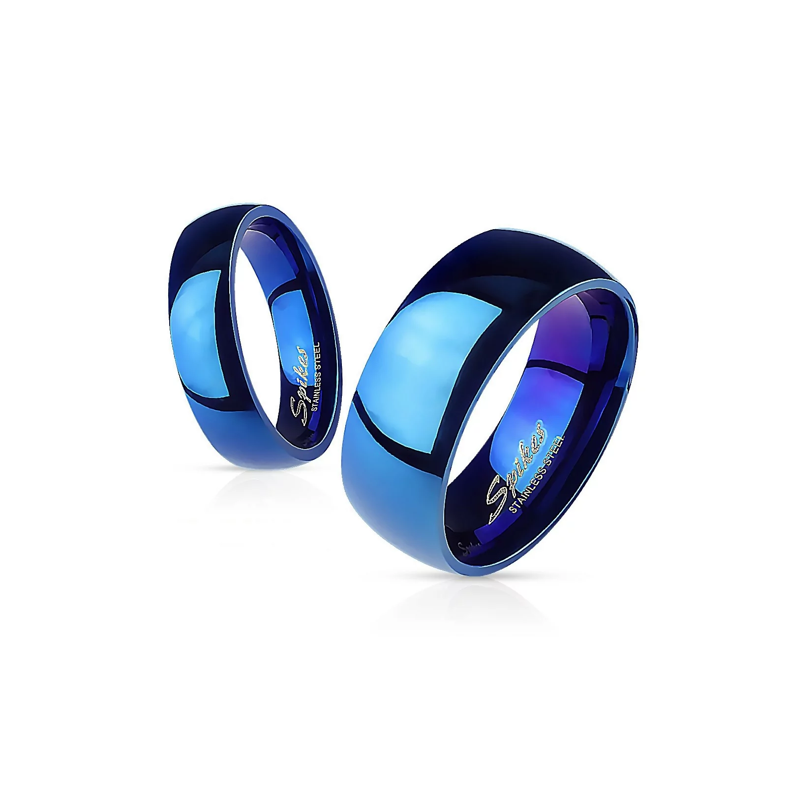 Coppia di anelli di fidanzamento da uomo e donna in acciaio colore blu 6mm