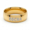 Bague pour homme en acier inoxydable dorée personnalisée par une gravure extérieure
