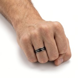 Herrenring Ring Edelstahl 2 Doppelstreifen Schwarz Neue 0005m 2