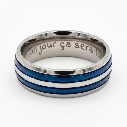 Focus on the perfectly smooth and polished interior of the titanium ring ready to accommodate a custom laser engraving