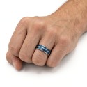 Anillo de anillo de compromiso moderno para titanio con dos bandas azules