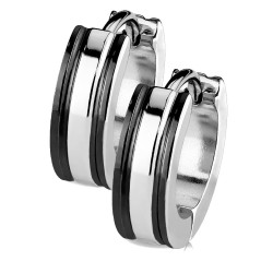 Paire boucles d'oreilles créoles homme acier bandes lignes plaqué noir