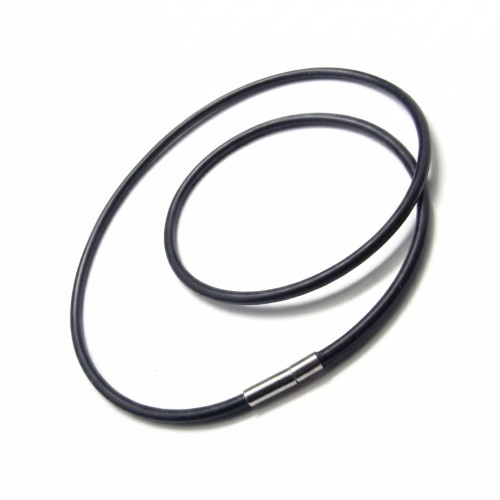 Modern cord collar for men and woman in soft black silicone with magnetic stainless steel clasp
