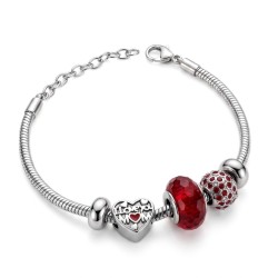 Bracciale da donna in acciaio inox da donna moderno con perla rossa e un cuore amo la mamma