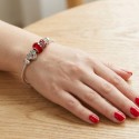 Bracelet femme acier en maille serpent avec charms perle rouge et un cœur I love mom