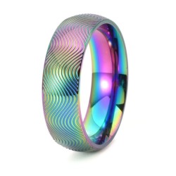 Bague alliance moderne pour homme et femme en acier inoxydable avec effet ondulé et superbes reflets arc-en-ciel
