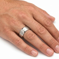 Modern stainless steel man ring with beveled edges and engraved death heads 2