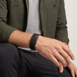 Bracelet moderne pour homme avec 4 rangs en cuir de bovin noir tressé et lisse ornés de rouleaux en acier 2