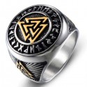 Anillo de sello de acero para hombre Triángulo vikingo nórdico de Odin Valknut