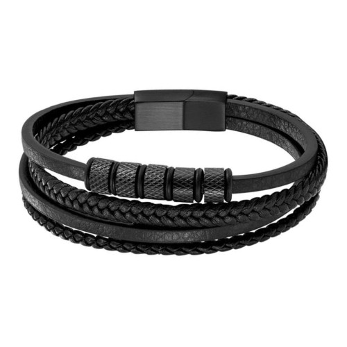 Vista dettagliata di eleganti cilindri e rulli in acciaio inox nero opaco nero filettato in pelle