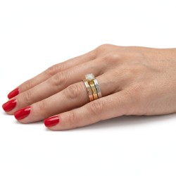 Trio moderne de bagues de fiançailles pour femme en acier inoxydable couleurs argent, or rose et doré avec solitaire 2