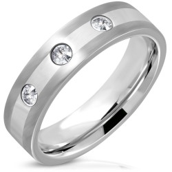 Anello di alleanza uomo in acciaio | 3 Zircas 6mm