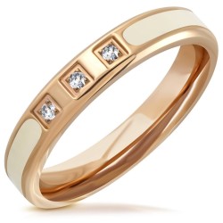 Anillo de compromiso moderno para mujer de acero de bronce de las mujeres con cinta blanca de Irdee y 3 piedras sergificadas