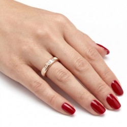 Anillo de compromiso moderno para mujer de acero de bronce de las mujeres con cinta blanca de Irdee y 3 piedras sergificadas 2