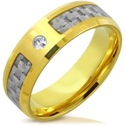 Anello moderno in acciaio inox moderno uomo moderno con striscia di fibra di carbonio argento e pietra zircone