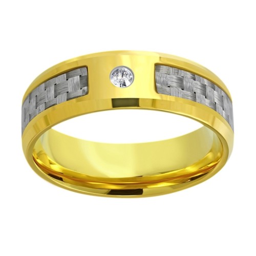 Anillo de anillo para hombre de acero | Golden, plateado carbono y circón 8mm