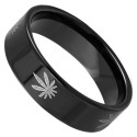 Anello in acciaio inossidabile nero anello con foglie di cannabis