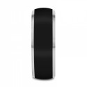 Profile View Modern Stainless Steel Alliance ring with brushed black central band and silver edges