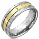 Bague alliance moderne pour homme en carbure de tungstène anti-rayures avec superbe bande centrale plaquée or