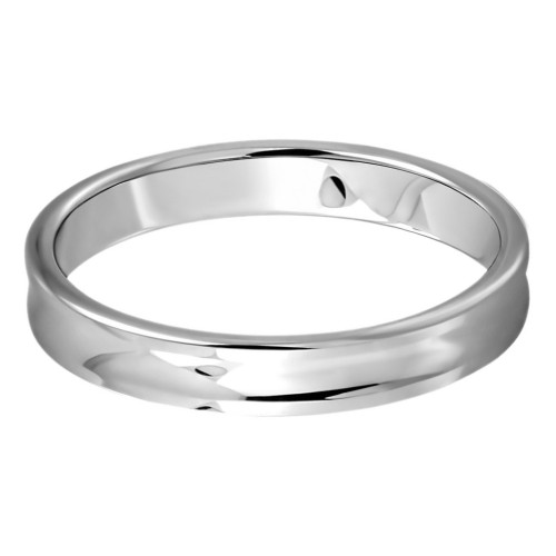 Vue de profil de la bague en tungstène montrant l'élégante courbure de sa face concave et son exceptionnel polissage miroir